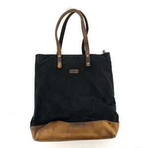 VASCHY Cowhide Leather‎ Black Canvas Tote Laptop Bag